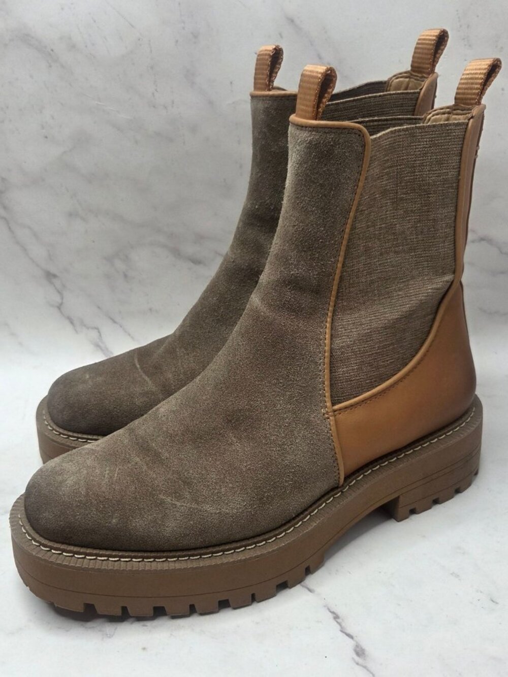 Sam Edelman Laguna Suede Leather Tan Chelsea Boots Booties Women's 7.5